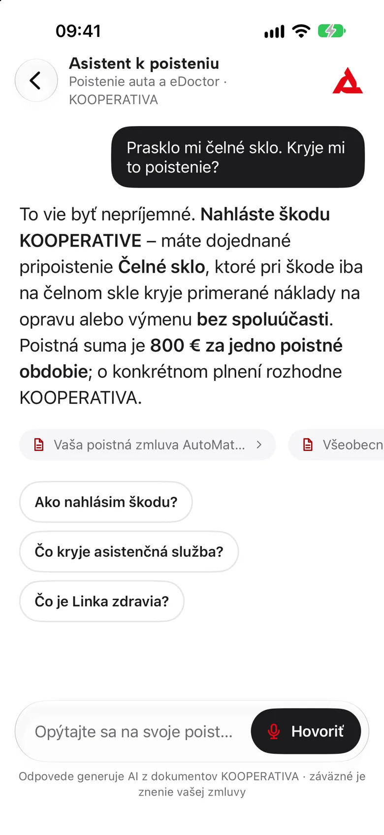 Odpoveď asistenta o čelnom skle so zdrojmi