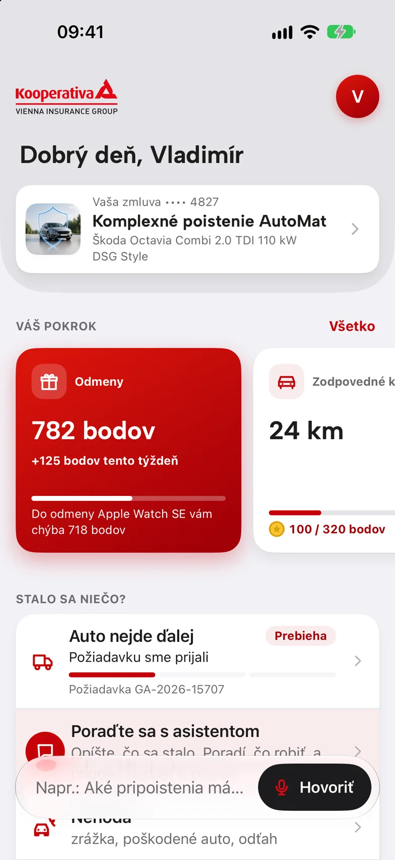 Úvodná obrazovka s prebiehajúcou požiadavkou