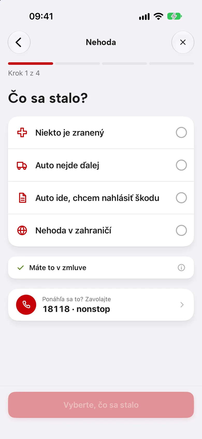 Formulár Nehoda vo vzhľade KOOPERATIVA
