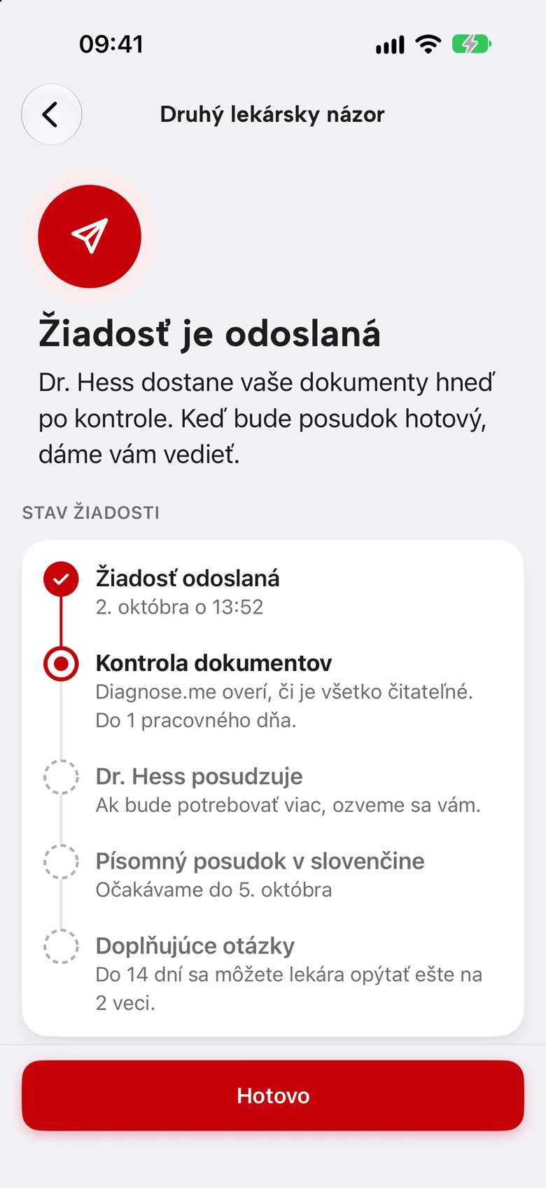 Žiadosť je odoslaná, stav žiadosti