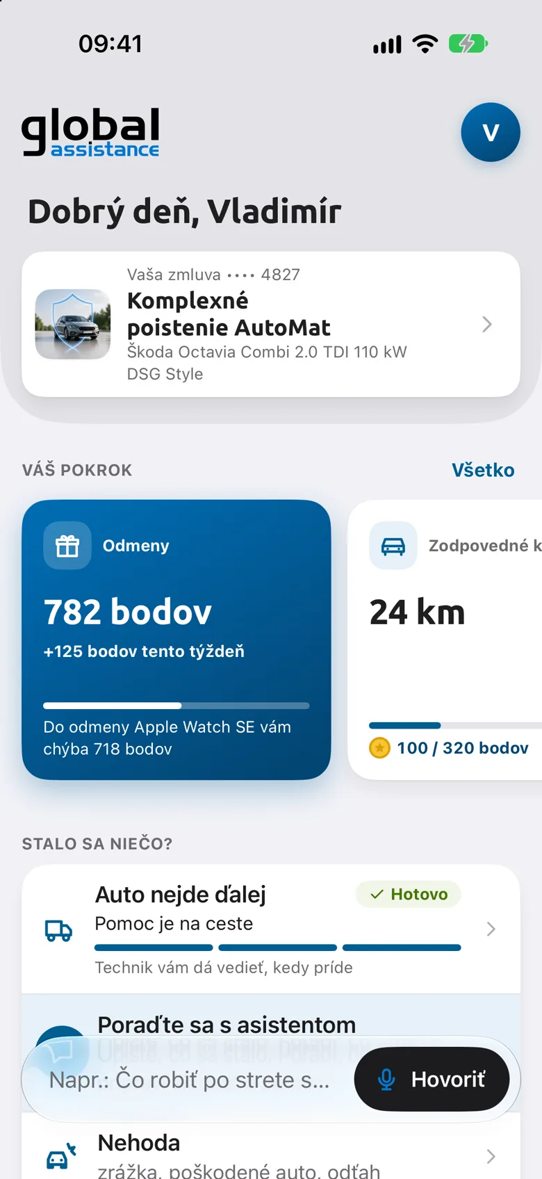 Úvodná obrazovka vo vzhľade Global Assistance