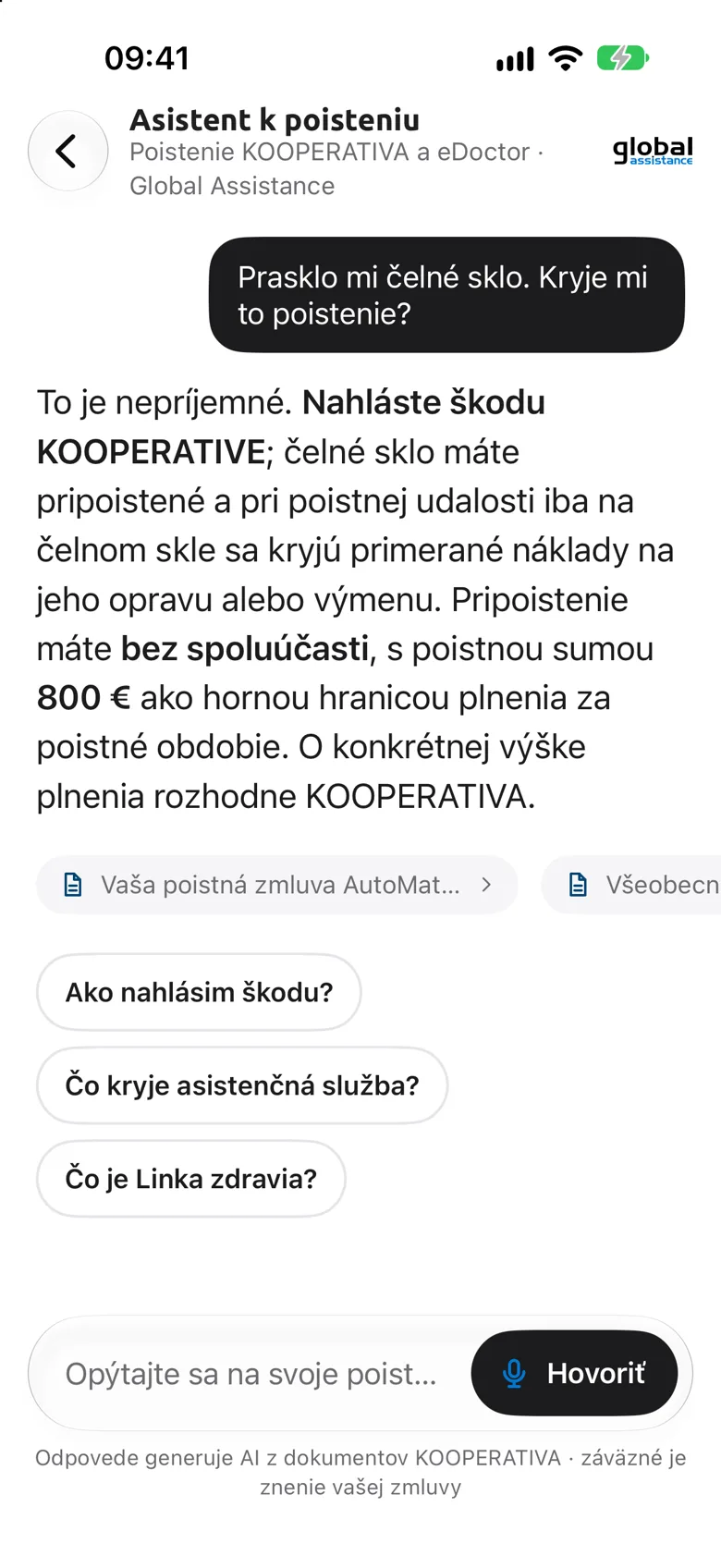 Chat vo vzhľade Global Assistance